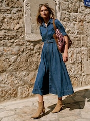 Mint Velvet Blue Denim Midi Shirt Dress - Image 1 of 8