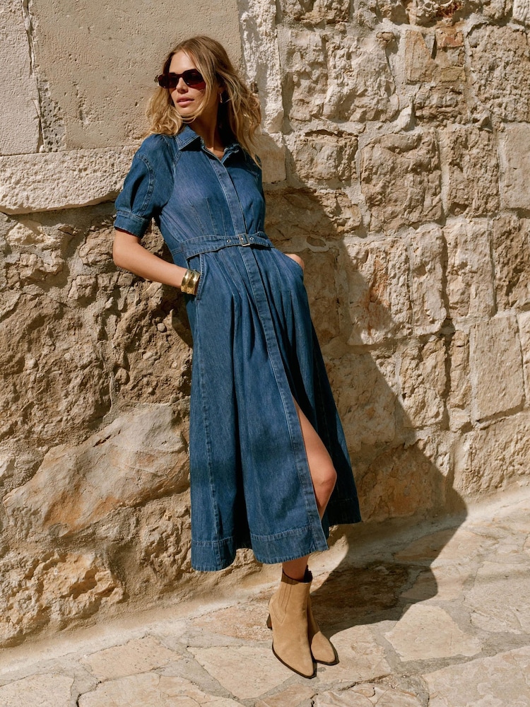 Mint Velvet Blue Denim Midi Shirt Dress - Image 2 of 8
