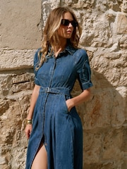 Mint Velvet Blue Denim Midi Shirt Dress - Image 3 of 8