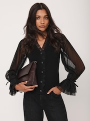 Mint Velvet Black Tulle Sleeve Cardigan - Image 1 of 8