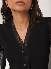 Mint Velvet Black Tulle Sleeve Cardigan - Image 4 of 8