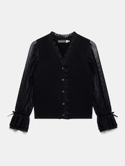 Mint Velvet Black Tulle Sleeve Cardigan - Image 6 of 8