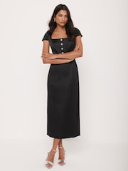 Mint Velvet Black Satin Midi Dress - Image 2 of 7
