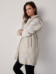 Mint Velvet Natural Quilted Longline Gilet - Image 1 of 8