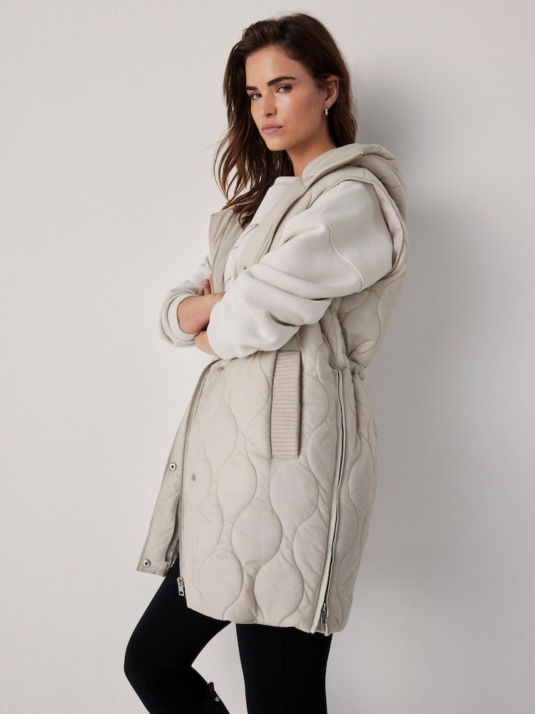 Mint Velvet Natural Quilted Longline Gilet - Image 1 of 8 Mint Velvet Natural Quilted Longline Gilet - Image 1 of 8