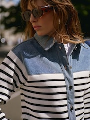 Mint Velvet Blue Denim Striped Jacket - Image 3 of 7