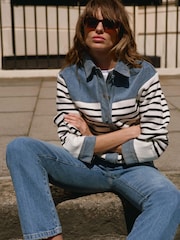Mint Velvet Blue Denim Striped Jacket - Image 5 of 7