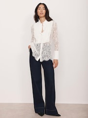 Mint Velvet White Lace Pintuck Shirt - Image 3 of 7