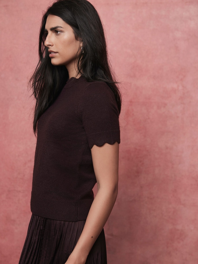 Mint Velvet Red Scallop Knit Top - Image 2 of 7