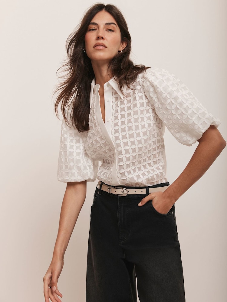 Mint Velvet Natural Applique Petal Shirt - Image 1 of 7