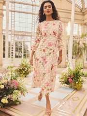 Love & Roses 3D Crew Embellished Neck Midi Dress - Bild 1 von 4