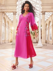 Love & Roses Pink Embellished Floral Petite Kimono Sleeve Midi Dress - Image 1 of 4
