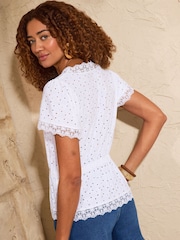 Love & Roses Ivory Broderie Lace Trim Peplum Top - Image 4 of 4