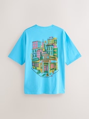 أبيض/أسود/أزرق - قياس انسيابي - حزمة من 3 تيشرتات بطبعة رسم نصي - صورة 2 من 15