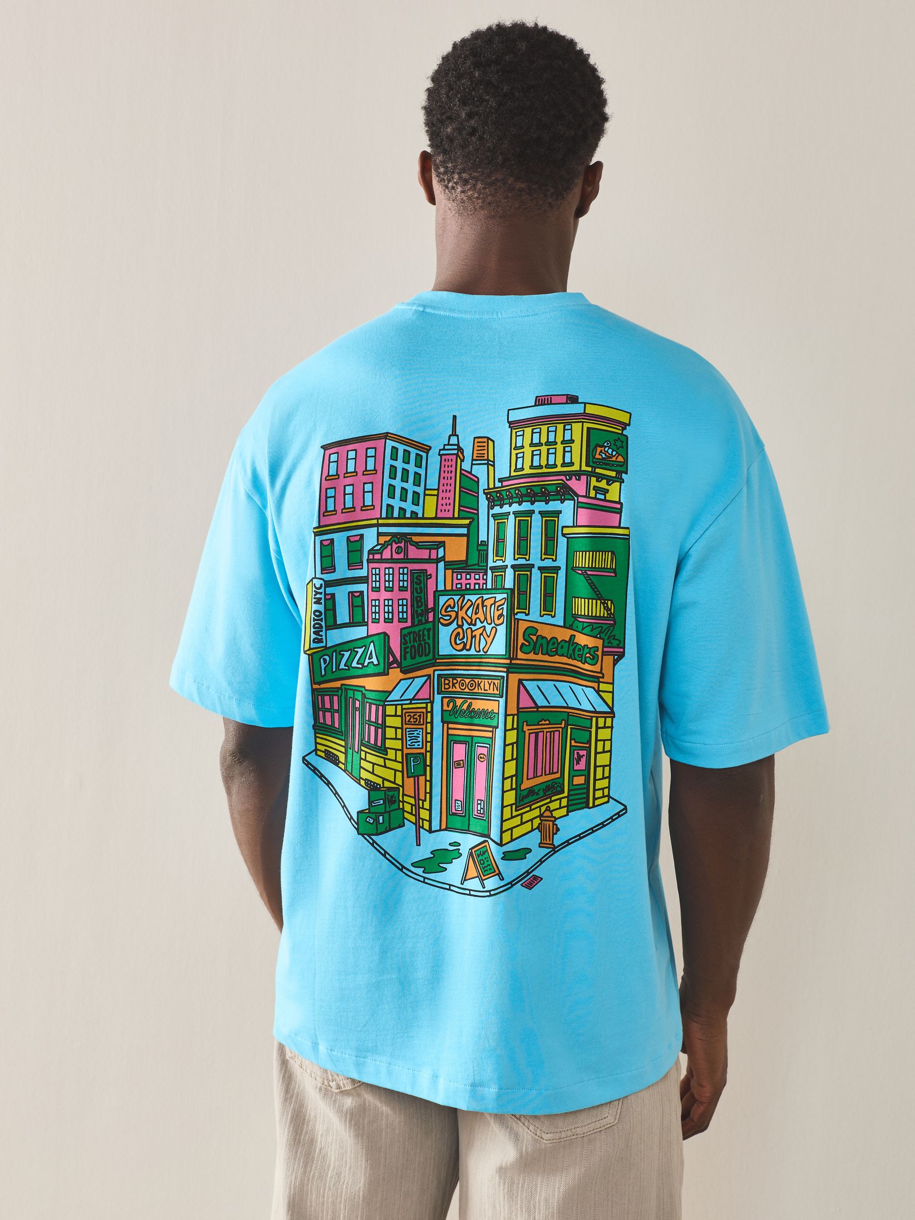 Buy White/Black/Blue Relaxed Fit Graphic Print T-Shirts 3 Pack