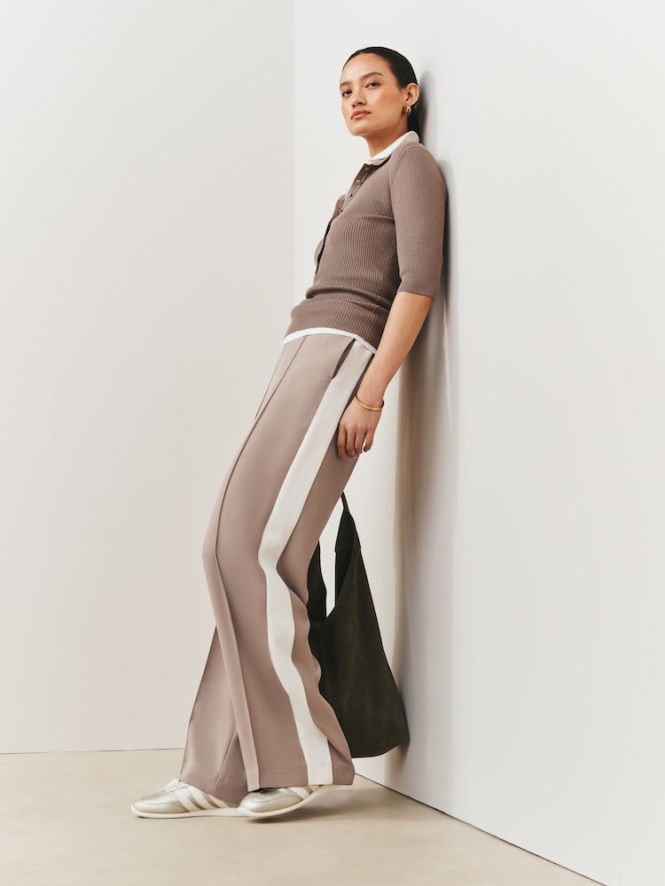Neutral Side Stripe Wide Leg Tailored Trousers - Image 1 of 9 Neutral Side Stripe Wide Leg Tailored Trousers - Image 1 of 9