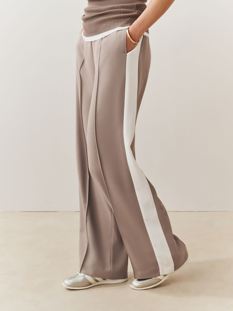 Neutral Side Stripe Wide Leg Tailored Trousers - Image 2 of 9 Neutral Side Stripe Wide Leg Tailored Trousers - Image 2 of 9