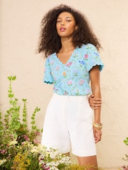 Love & Roses x RHS Light Blue Floral Print Scallop T-Shirt - Image 5 of 5