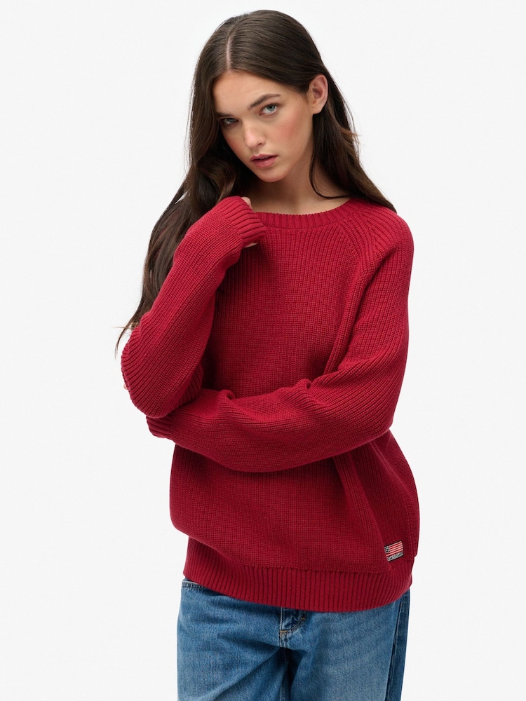 Superdry Red Relaxed Ribbed Knitted Jumper - Image 1 of 6