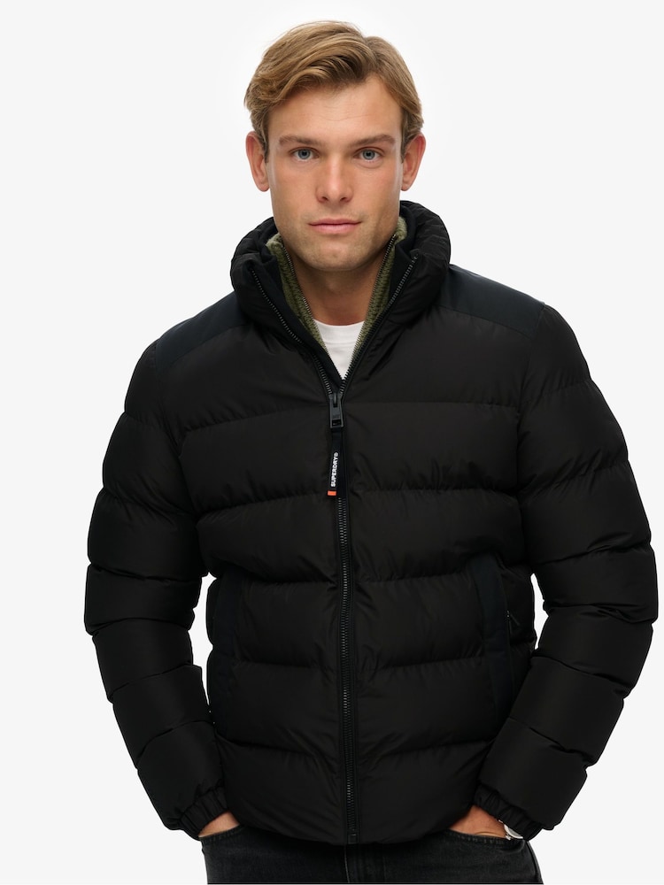 Superdry Black Sports Puffer Jacket - Image 1 of 8 Superdry Black Sports Puffer Jacket - Image 1 of 8