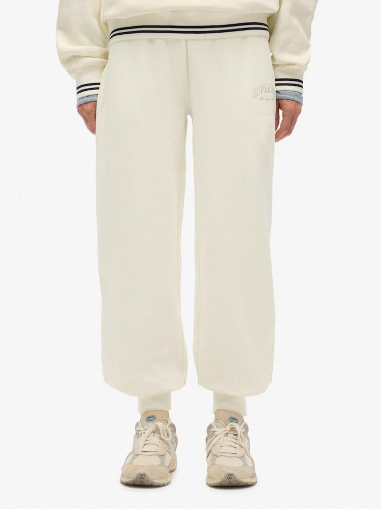 Superdry White Country Club Cuff Joggers - Image 1 of 7 Superdry White Country Club Cuff Joggers - Image 1 of 7