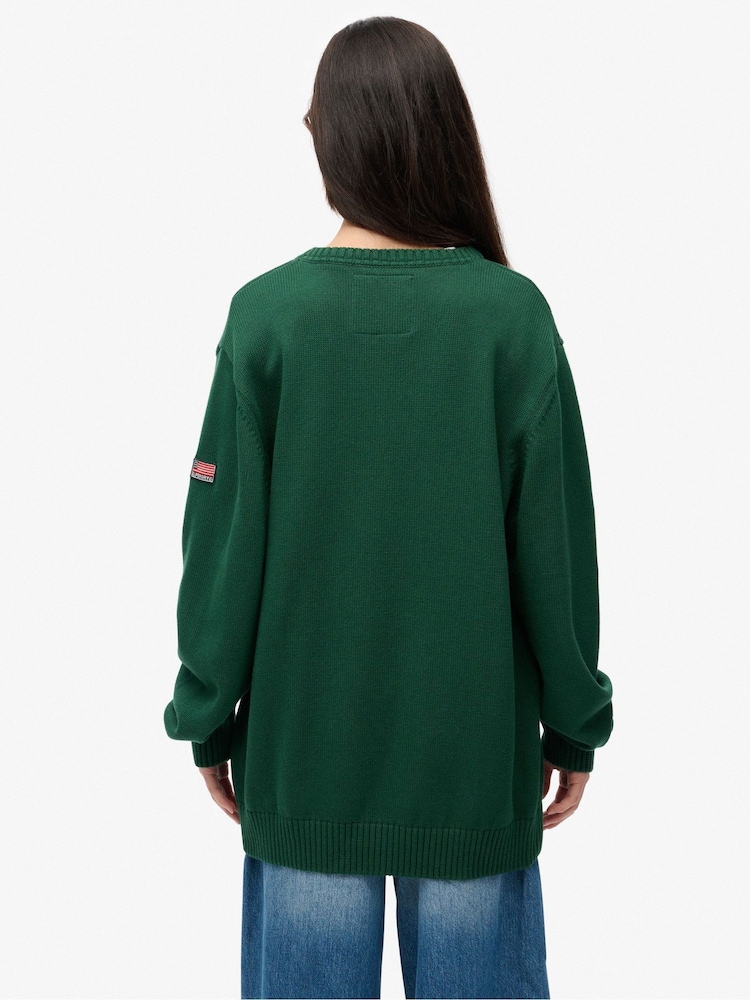 Superdry Green Oversized V-Neck Jumper - Image 2 of 6