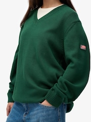 Superdry Green Oversized V-Neck Jumper - Image 4 of 6