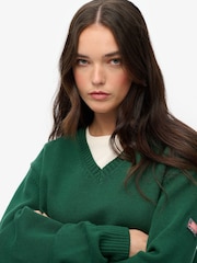 Superdry Green Oversized V-Neck Jumper - Image 5 of 6
