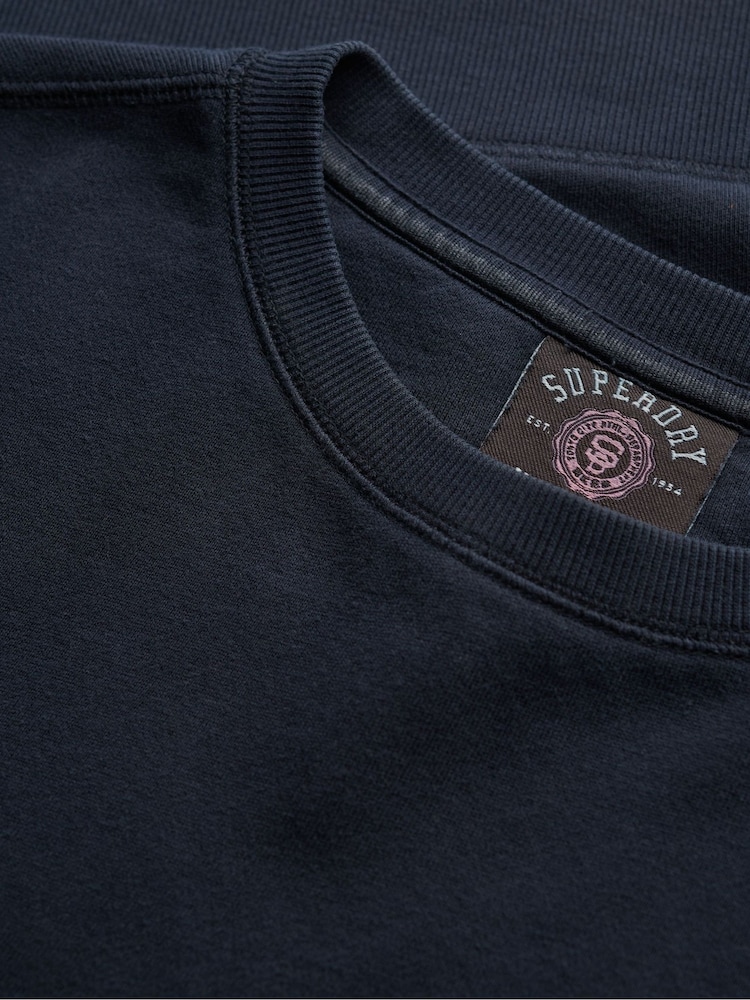 Superdry Blue Essential Logo Garment Dyed Crew Sweatshirt - Image 7 of 7