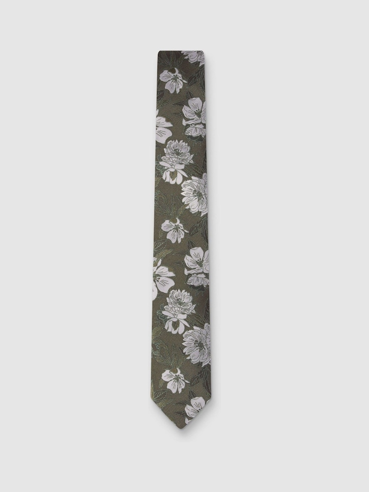 Antique Rogue Green Large Floral Tie - Image 1 of 2 Antique Rogue Green Large Floral Tie - Image 1 of 2