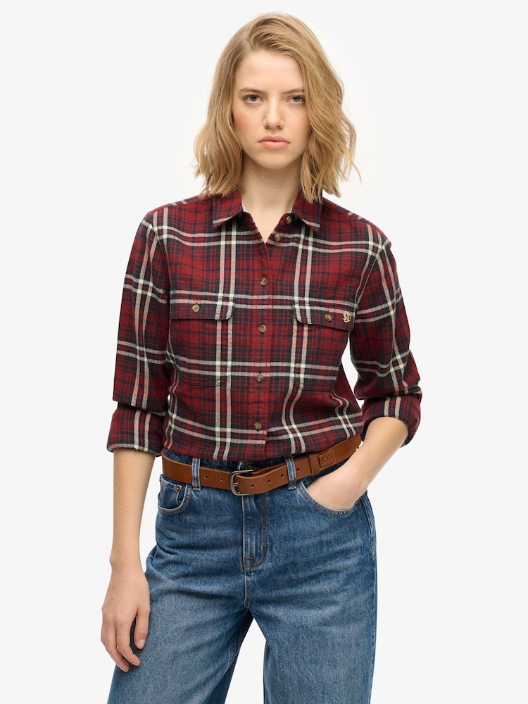 Superdry Red Lumberjack Check Flannel Shirt - Image 2 of 7 Superdry Red Lumberjack Check Flannel Shirt - Image 2 of 7