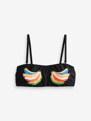 Never Fully Dressed Black Banana Embroidered Strappy Bandeau Bikini Top - Image 7 of 10