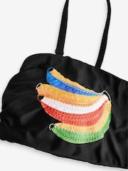 Never Fully Dressed Black Banana Embroidered Strappy Bandeau Bikini Top - Image 8 of 10