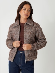 Threadbare Brown Herringbone Check Faux Wool Jacket - Image 2 of 5