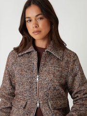 Threadbare Brown Herringbone Check Faux Wool Jacket - Image 5 of 5