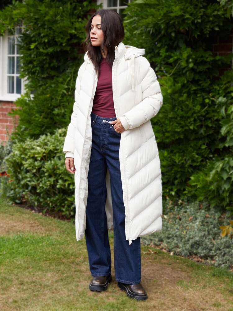 Threadbare Cream Padded Maxi Coat - Image 1 of 5