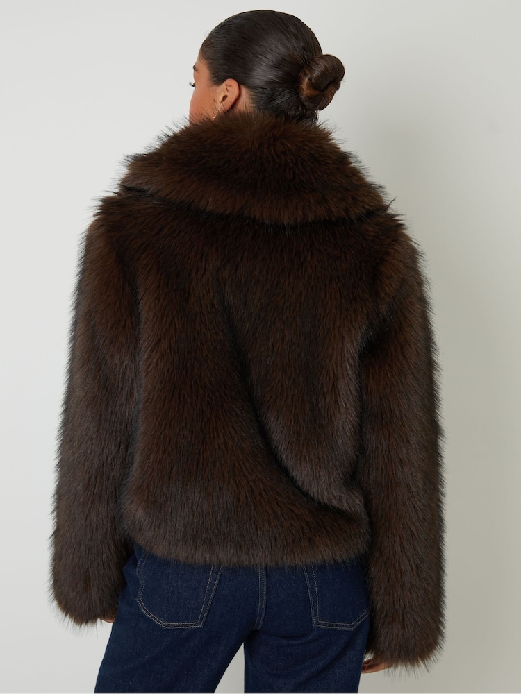 Threadbare Brown Faux Fur Zip Through Coat - Image 2 of 4