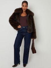 Threadbare Brown Faux Fur Zip Through Coat - Image 4 of 4
