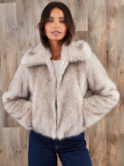 Threadbare Tan Brown Faux Fur Zip Through Coat - Image 1 of 4