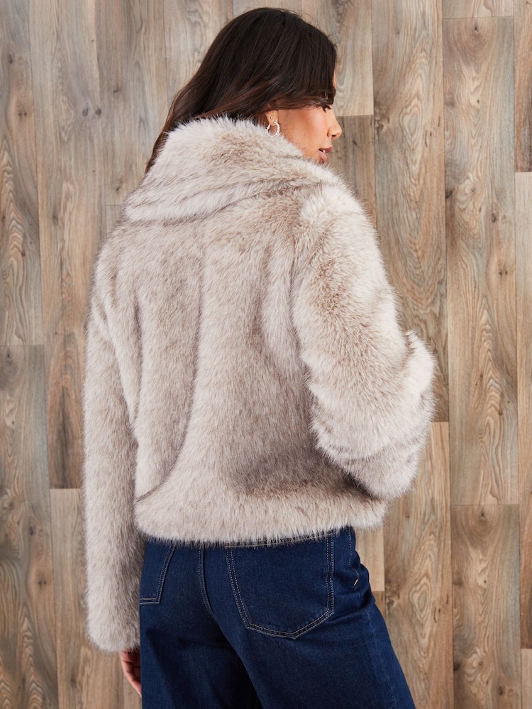 Threadbare Tan Brown Faux Fur Zip Through Coat - Image 2 of 4 Threadbare Tan Brown Faux Fur Zip Through Coat - Image 2 of 4