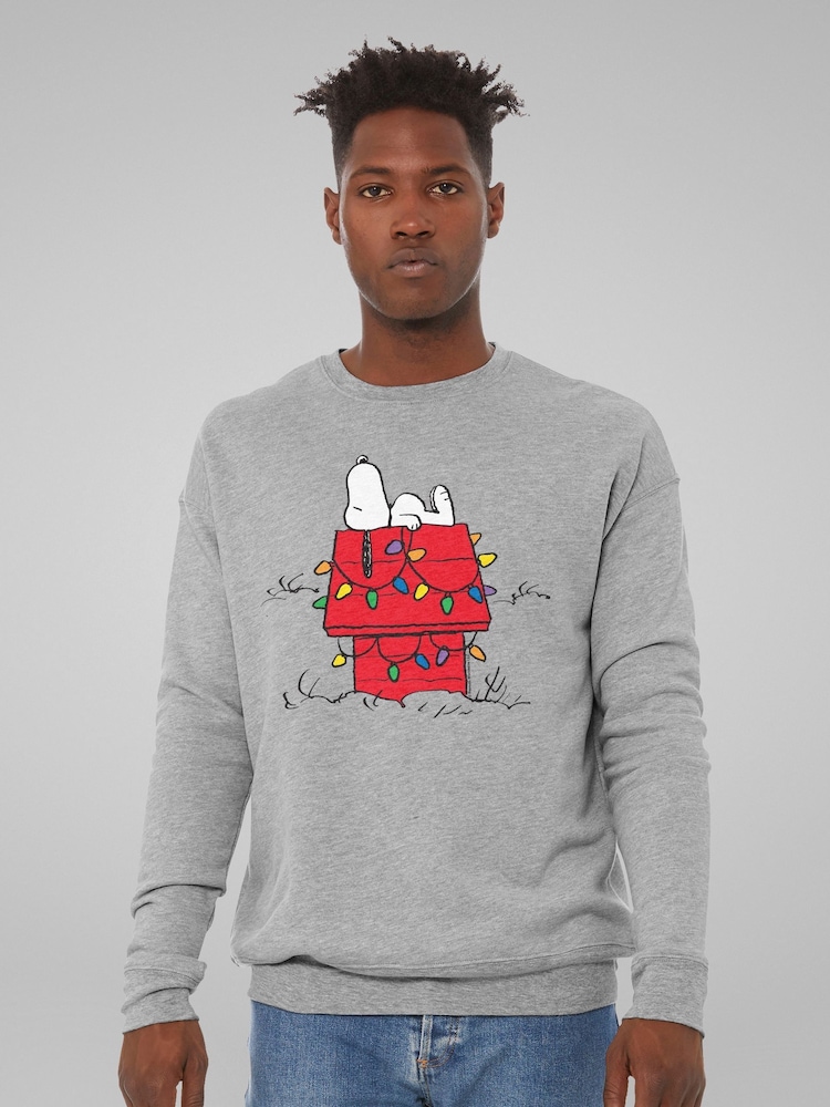 All + Every Grey Peanuts Christmas Light House Snoopy Sweatshirt - Image 1 of 4 All + Every Grey Peanuts Christmas Light House Snoopy Sweatshirt - Image 1 of 4