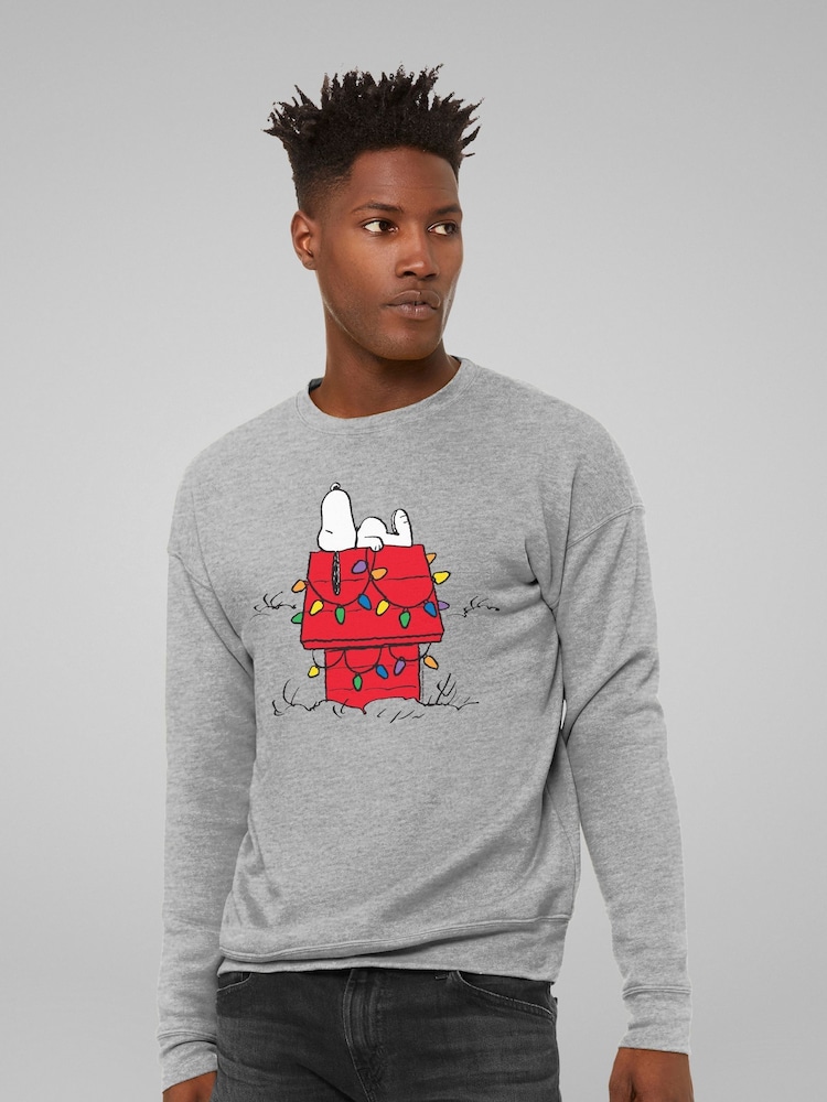 All + Every Grey Peanuts Christmas Light House Snoopy Sweatshirt - Image 2 of 4 All + Every Grey Peanuts Christmas Light House Snoopy Sweatshirt - Image 2 of 4