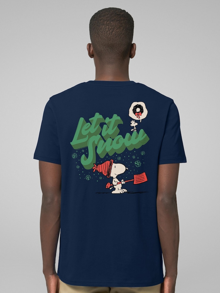 All + Every Blue Peanuts Christmas Snoopy Let It Snow Back Print T-Shirt - Image 1 of 4