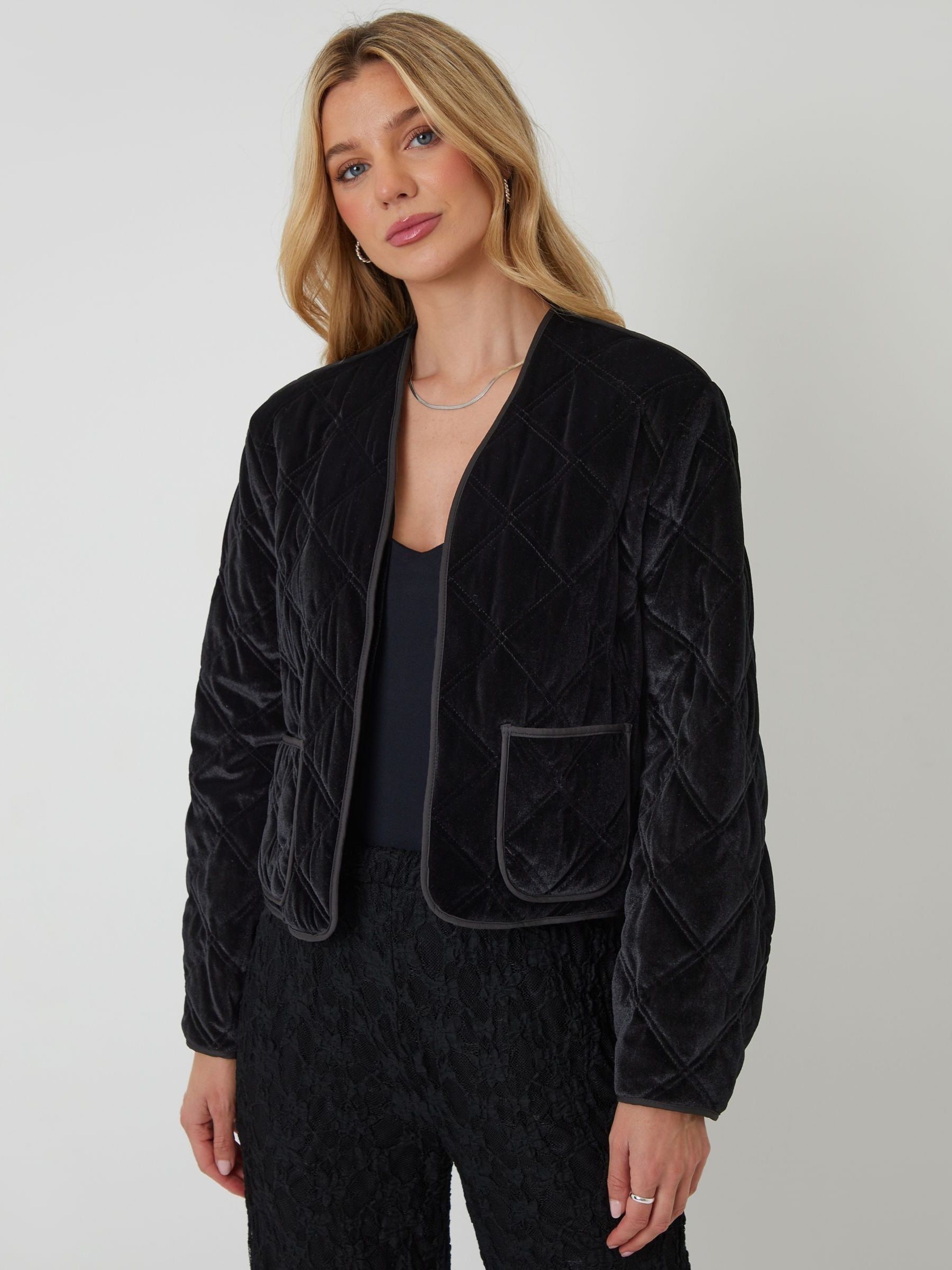 ジャケット・アウター velours quilting jacket Buy Threadbare Black Diamond Quilted Velvet Jacket from the Next