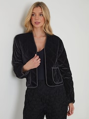 Threadbare Black Diamond Quilted Velvet Jacket - Image 3 of 5