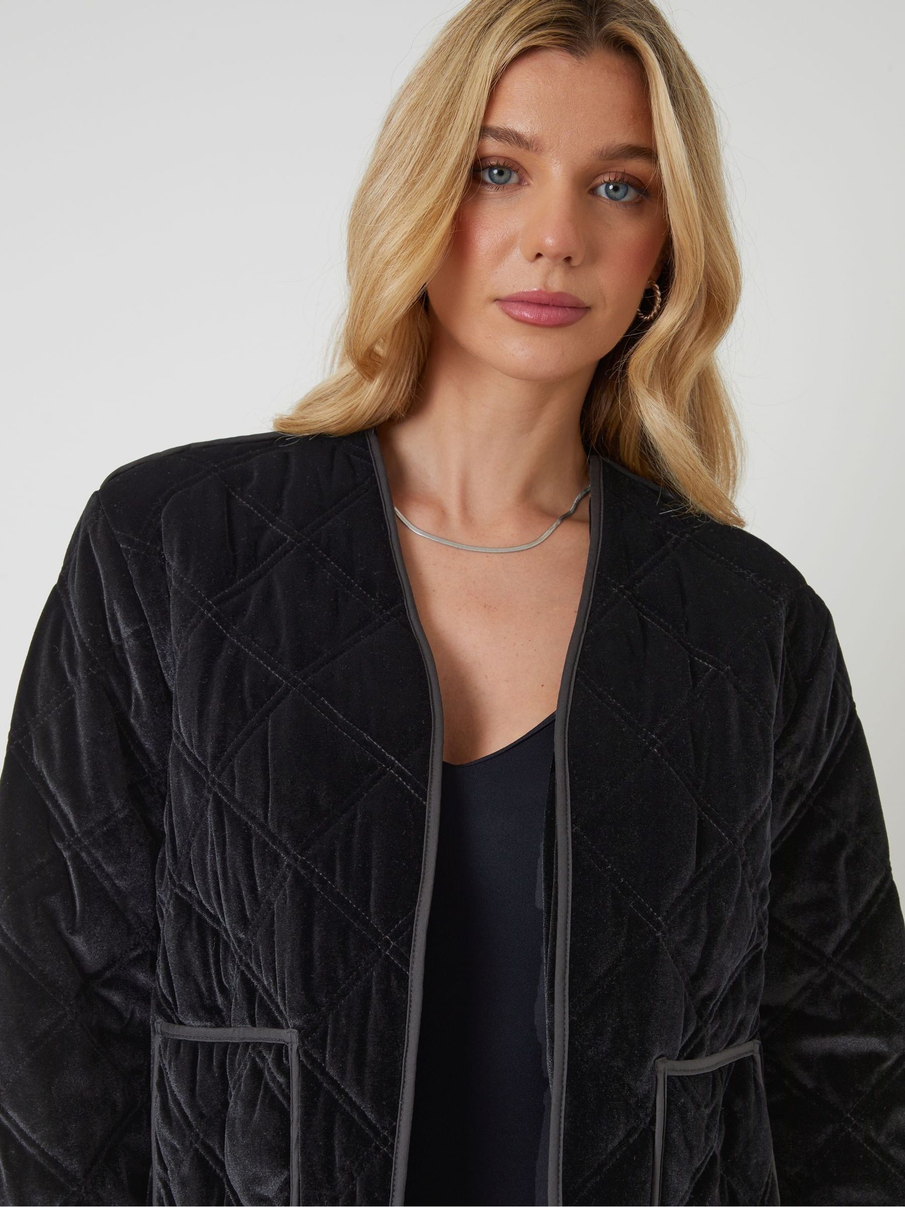 Buy Threadbare Black Diamond Quilted Velvet Jacket from the Next