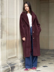 Threadbare Red Longline Borg Coat - Image 1 of 5