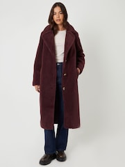Threadbare Red Longline Borg Coat - Image 2 of 5