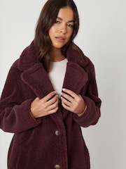 Threadbare Red Longline Borg Coat - Image 5 of 5