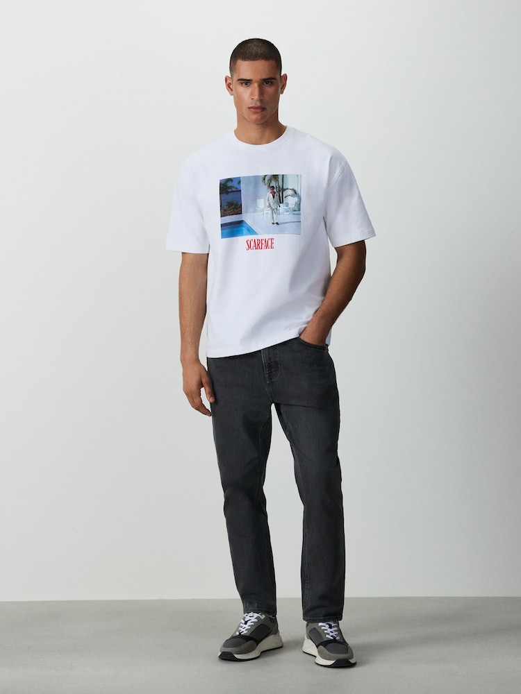 White Scarface Relaxed Fit Graphic Print Film T-Shirt - Image 2 of 4